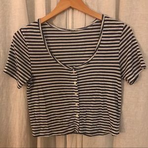 TOPSHOP blue/white stripe button scoop neck tee